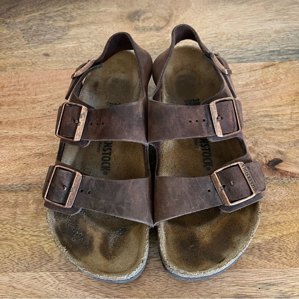 Birkenstock Milano Oiled Leather Habana Sandals Size 7-7.5 Wide - Picture 6 of 16